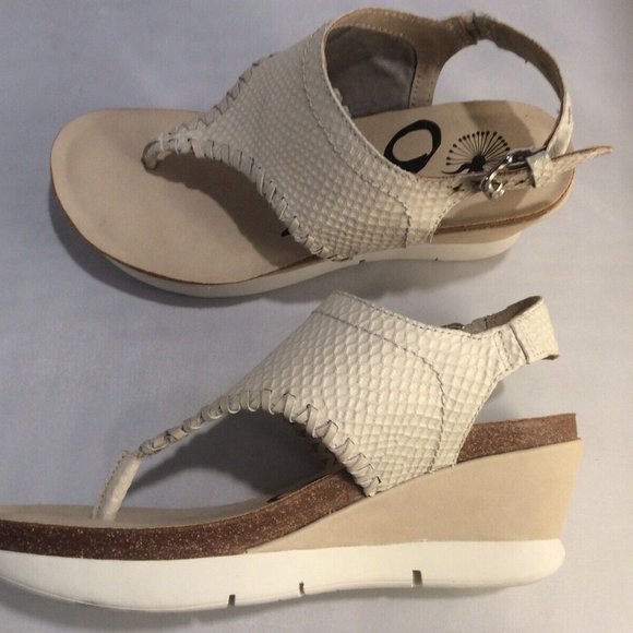 SOLD-OTBT Meditate Size 6.5M Beige Leather Thong Flip Flops Wedge Sandals -EUC - Picture 5 of 8